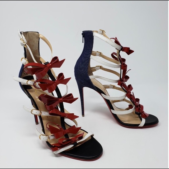 CHRISTIAN RED MULTICOLOR DENIM GIRLSTRAPPI SANDALS - Picture 5 of 8